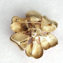 Vintage Francois Brooch Enamel Flower Pink Gold Tone 2.25″