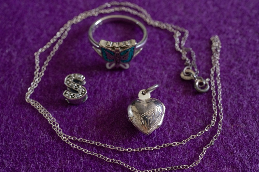 Vtg 925 Sterling Silver Jewelry Lot: 1987 Avon Ring, IBB chain, Heart Locket, S