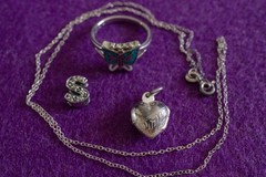 Vtg 925 Sterling Silver Jewelry Lot: 1987 Avon Ring, IBB chain, Heart Locket, S