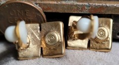 Vintage Costume jewelry clip on earrings 1980s 1990s Gold Tone W/ Orange Enamel