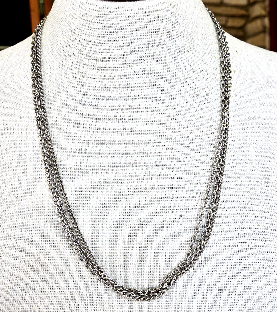 Vintage Celebrity Multi Strand Silver Tone Chain Necklace 24.75″ Fold Over
