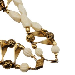 Acrylic Carved Off White Beaded Choker Necklace Brass Tribal Boho Ethnic Rose