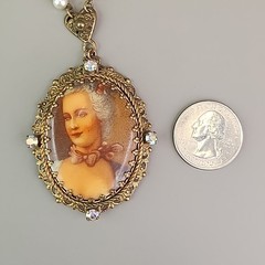 Vintage Victorian Revival Lady Cameo Portrait Necklace Western Germany Gold Tone