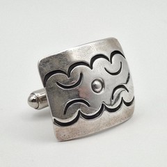 Vintage Native American 925 Sterling Silver Stamped Cloud Bullet Back Cuff Links