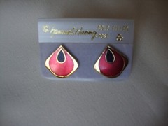 VINTAGE 1970s SAMUEL HUANG DESIGNER CLOISONNE RETRO MOD BLACK & RED STUD EARRING
