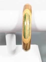 Vintage Boho Tribal Western Green Brown Wood Stripe Round Bangle Bracelet 8.5 in