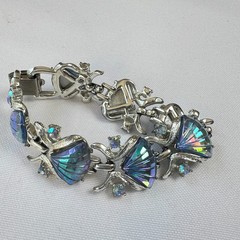 Vintage Coro Bracelet with Blue Aurora Borealis Fan Shell Cabochons