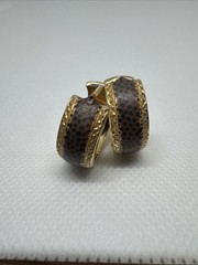 14k Yellow Gold Enameled Cheetah Leopard Print Hoop Earrings Vintage, 21mm, SLC
