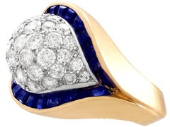 1960s French 0.80 Ct Sapphire 1.72 Ct Diamond 18k Yellow Gold Cocktail Ring