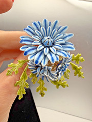 Vintage Corocraft enamel flower Brooch Pin with leaves blue green signed 50s-60s