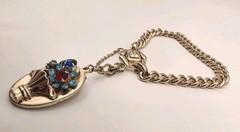 Vintage Signed Barclay Multicolor Crystal, Blue Enamel Floral Charm Bracelet