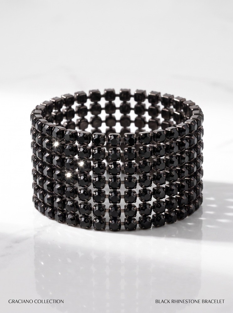 GRAZIANO Sparkling Ice Rhinestone Chain Link Wide Bracelet
