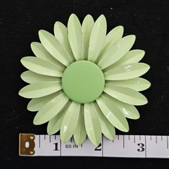 Vintage Green Enamel Double Layered Daisy Flower Brooch Pin 3″ Mod 60s Retro