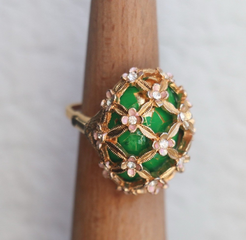 Vintage Domed Cocktail Ring with Adjustable Band Patent Number Stamped Inside