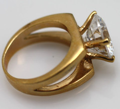 18K yellow gold plated large 12mm round clear stone double style band ring sz 8