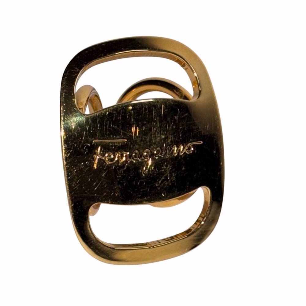 FERRAGAMO Vintage Scarf Ring Gold Tone Metal Made in Italy
