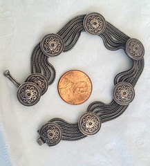 Circa 1800 Victorian Trombone Clasp Silver 7″ Antique Multi Chain Bracelet