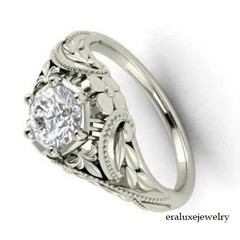 3Ct Art Deco Style Lab Created Diamond Engagement Wedding 14K White Gold FN Ring
