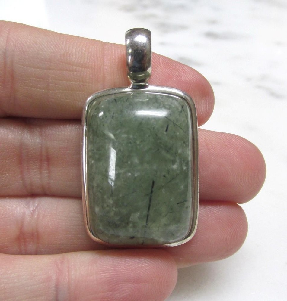 Ail Aluma Green Prehnite Sterling Silver Pendant ~ 17.4g ~ 11-G771