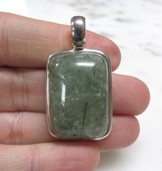Ail Aluma Green Prehnite Sterling Silver Pendant ~ 17.4g ~ 11-G771