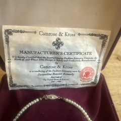 Camrose & Kross JBK Jacqueline Kennedy Faux Pearl Necklace w/ Box & COA