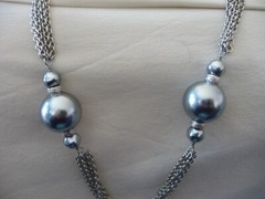 SIGNED “T” ( TRIFARI ) MULTI SILVER TONE CHAINS Lrg SILVER BEADS NECKLACE #23/5A