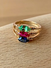 14K GOLD EMERALD GREEN,RUBY RED,SAPPHIRE BLUE CZ CUBIC ZIRCONIA WIDE BAND RING