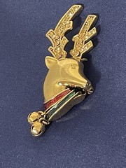 Festive Gold Tone Reindeer Brooch Crystal Encrusted Antlers