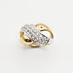 Vintage Gold Plated CZ X Cocktail Ring Size 8 Two Tone Statement Ring
