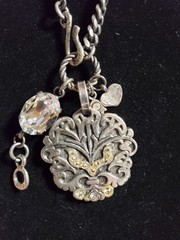 New Signed Silver Toned Metal Medallion Shield Necklace Charms Gift Unisex Adult