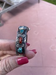ZUNI 925 Sterling Silver VTG Turquoise Coral Ernest Borel Watch + BAND Bracelet