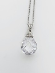 Vintage Silver Tone Crystal Tear Drop Pendant Necklace With Rhinestones Signed N