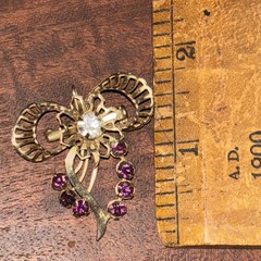 Vintage Ribbon Style Crystal & Purple Rhinestone Gold Brooch/Necklace Pendant