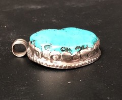 Vtg Lg Irregular Turquoise Pendant In Silvertone Setting