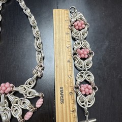Vintage Silver Pink Beads Necklace, & Bracelet Lightweight Metal
