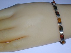 VINTAGE STERLING SILVER TRI COLOR AMBER LINK BRACELET- 7 3/4″ LONG
