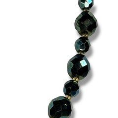 Vintage Czech Faceted Iridescent Peacock Blue Green Gold Glass Bead Necklace