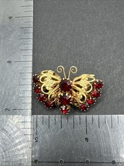 Vintage Red Rhinestone Butterfly Brooch J42