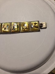 Vintage Persian Painted Mother Of Pearl Storyteller Bracelet Nickel Silver