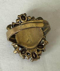 Vintage Gold Tone Adjustable Rhinestone Ring Hollycraft Pastel Rhinestones