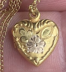 RARE Vintage Henry F Barrows HFB Etched 1/20 12k GF Heart Locket Necklace 13.5”