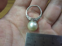 Vintage Platinum 10mm South Sea Pearl Ring w/ Diamond Accents (Size 5.50)