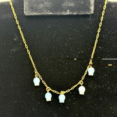 Blue Tulip Beaded Necklace Gold Tone Chain Dainty Charm Vintage 14”