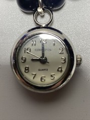 Vintage Concepts Quartz Watch Bracelet Silver Tone Shiny Black Beads New Battery