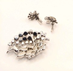 Weiss Brooch Vintage 1950s Demi Parure W Clip Earr Rhodium Plated Stunning 0229