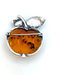 Vintage Amber Apple Brooch Sterling Silver Teacher Gift Baltic