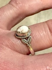 Sterling Silver 925 White Buffalo Gemstone Pear Ring Native American Size 6.75