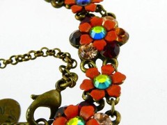 Michal Negrin Rhinestone and Brass Tone Metal Flower Bracelet 6.75 In GOOD