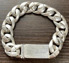 Heavy ~80g Floral Cross ID Bracelet 8.5in Chunky Silver Tone Vintage Gothic