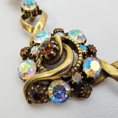 Vintage Florenza Victorian Style Choker Necklace Gold Tone AB Rhinestone Signed